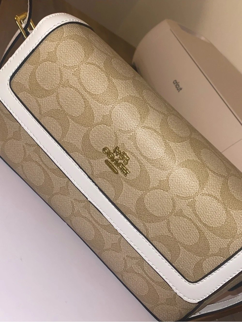Coach Beige Signature Canvas Crossbody with White Trim